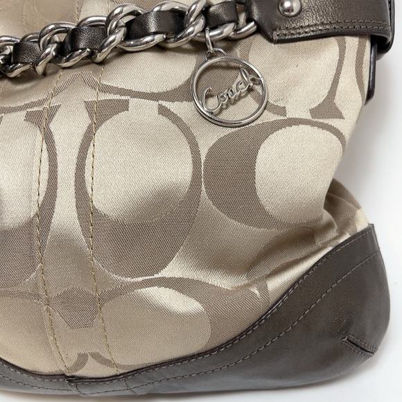 Coach Womens Brown Tan Sateen Signature Chain Duffle Convertible Crossbody Bag - Picture 5 of 15